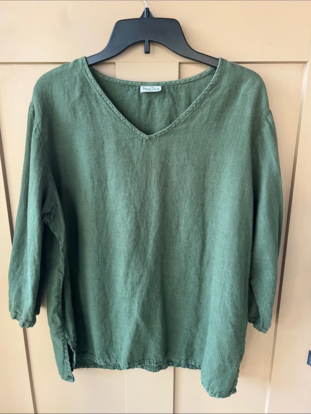 Match Point USA Sz M Olive Green Linen Set Top & Pull-on Pants